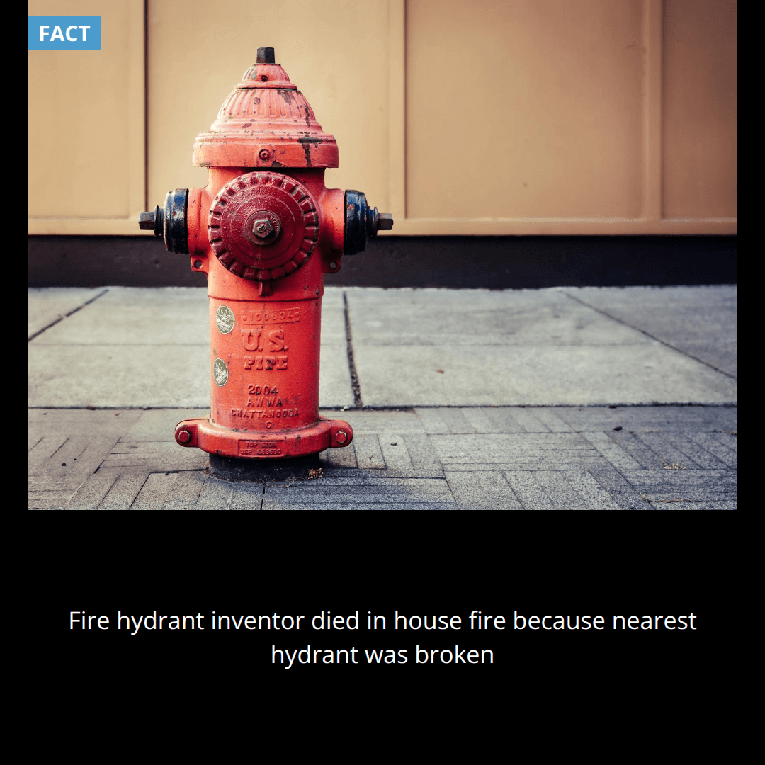 The man who invented the fire hydrant died in a house fire because the nearest fire hydrant was broken and firefighters couldn't get water.