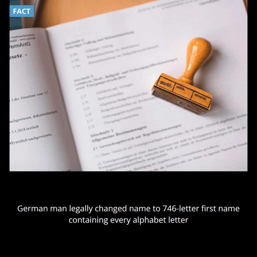 A man in Germany legally changed his name to incorporate every letter of the alphabet, resulting in a 746-letter first name that takes 20 minutes to pronounce.