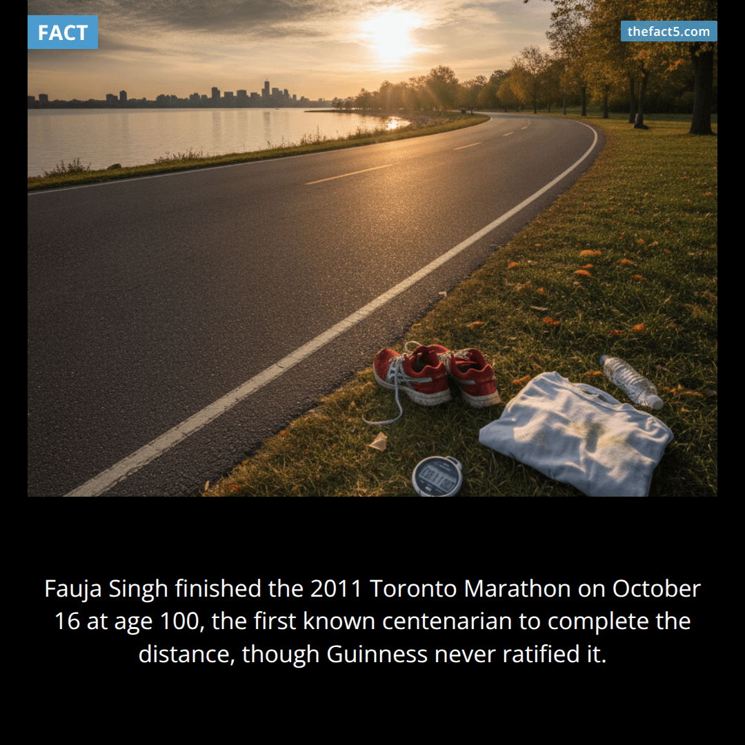 Fauja Singh, a British-Indian marathon runner born on April 1, 1911 in Punjab, completed the 2011 Toronto Waterfront Marathon in 8 hours and 11 minutes at the age of 100, becoming the first centenarian reported to finish a marathon distance, though Guinness did not ratify the record due to the lack of a birth certificate.