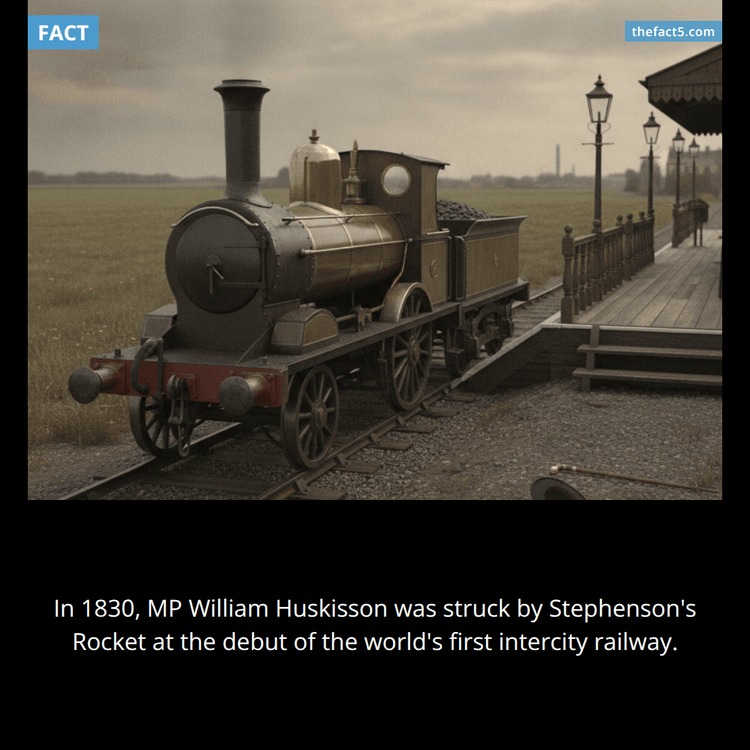 On September 15, 1830, MP William Huskisson became one of the first widely reported railway fatalities when he was struck by Stephenson's Rocket at the opening of the Liverpool and Manchester Railway, dying that evening after his leg was crushed.